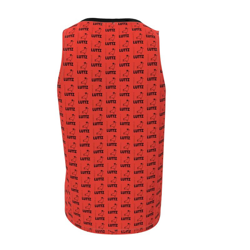 Luxury red tank top by LUTTZ, featuring unique abstract design, inspired by the Mediterranean and exclusive to Marseille.