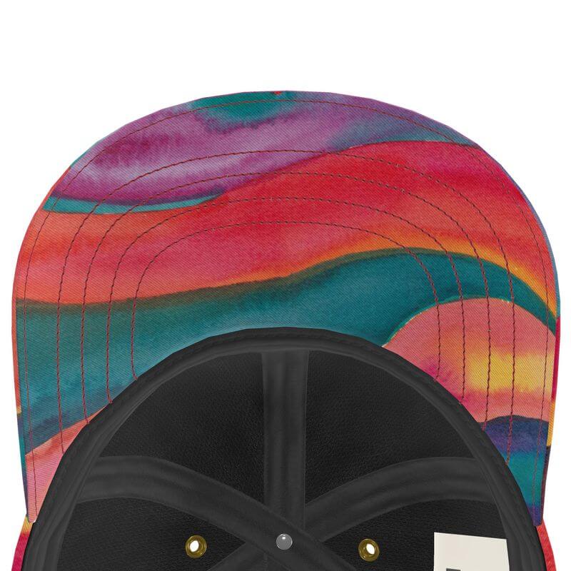 Luxury baseball cap featuring a unique Mediterranean fabric design, resembling an abstract artwork from Marseille.