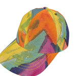 Exclusive luxury baseball cap with Mediterranean fabric design, inspired by the south of France, colorful like an abstract painting.