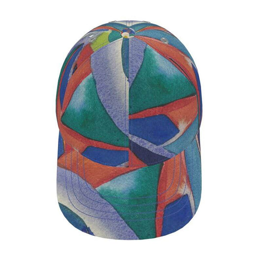 Exclusive luxury baseball cap with unique Mediterranean fabric design, inspired by the south of France, original artwork.