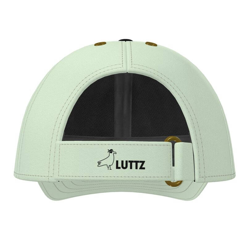 Back view of the unique luxury OLIVE baseball cap by LUTTZ, featuring an abstract design and artisanal craftsmanship.