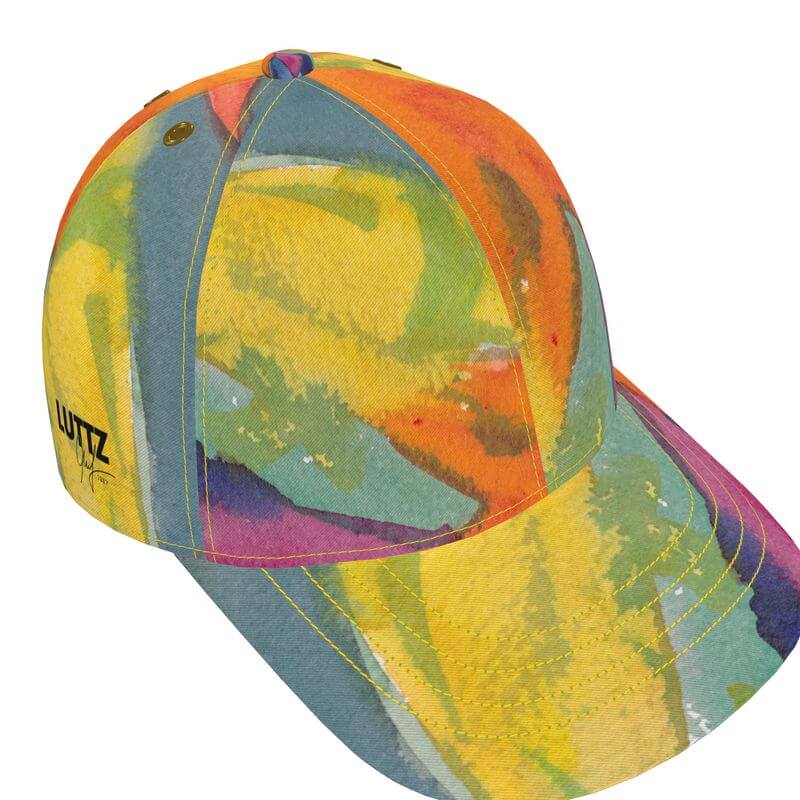 Luxury designer baseball cap by LUTTZ, featuring unique Mediterranean fabric design inspired by South of France.