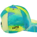 Unique luxury baseball cap with Mediterranean fabric design, inspired by the South of France, exclusive LUTTZ artwork.