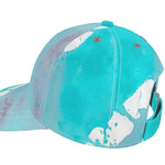 Luxury designer baseball cap in unique Mediterranean fabric, inspired by the south of France, showcasing abstract artwork.