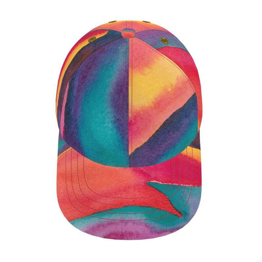 Unique designer baseball cap with Mediterranean fabric design, inspired by abstract art from the south of France.