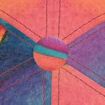 Colorful close-up of a unique handmade baseball cap, featuring vibrant Mediterranean fabric design and exceptional craftsmanship.